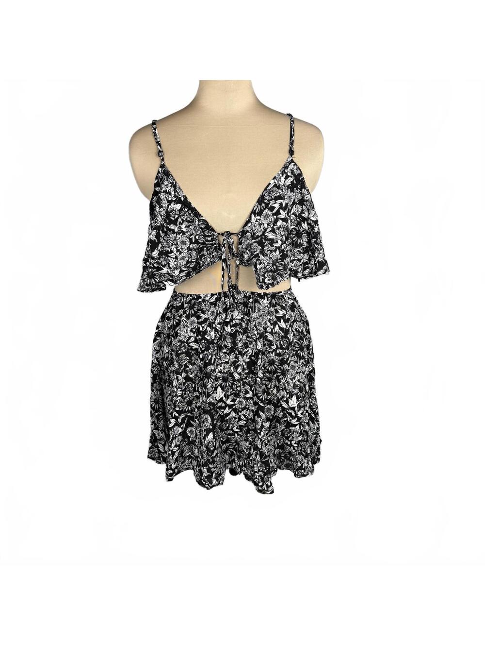Olivaceous Black and White Floral Two-Piece Dress Set, Size M NWT